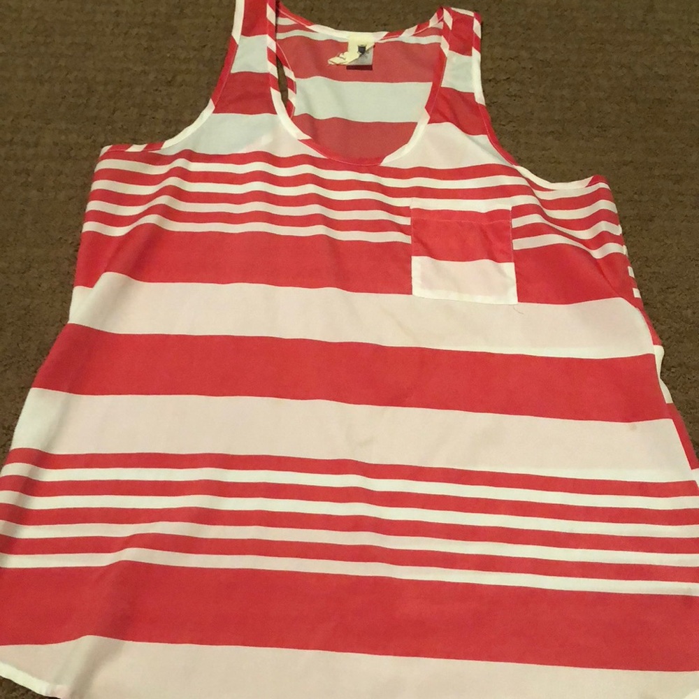 Coral pink and white striped shirt